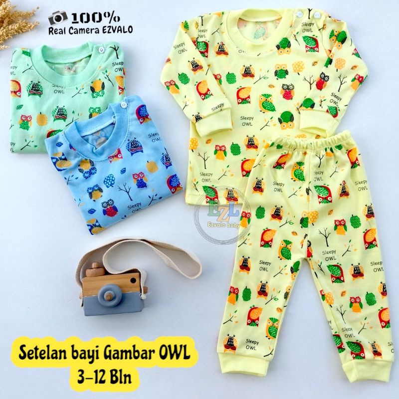 PIYAMA BAYI KAOS OBLONG SETELAN BAYI GAMBAR OWL