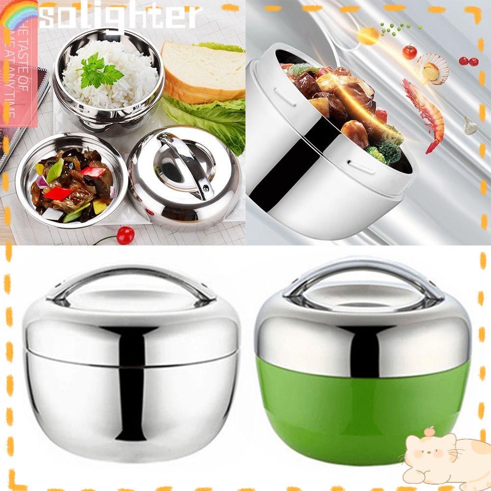 Solighter Lunch Box Microwavable Stainless Steel Untuk Siswa Pekerja Kantor Untuk Anak-Anak Tahan Panas Thermal