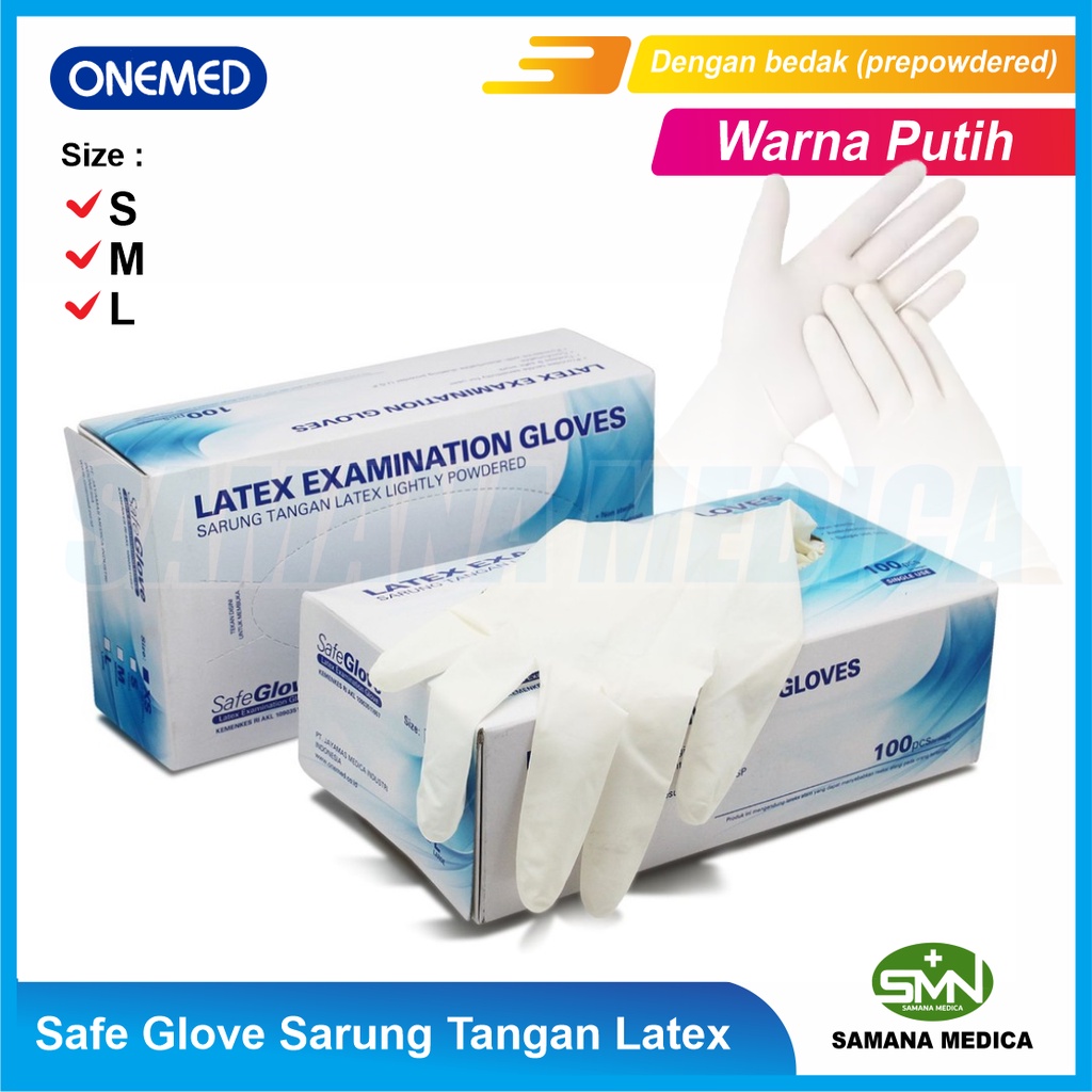 Safe Glove Sarung Tangan Latex disposable ONEMED Size XS - S - M - L Warna Putih