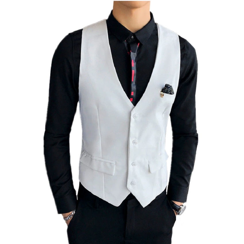 NEW VEST SLIMFIT FORMAL PRIA FULL WHITE EXCLUSIVE BAHAN HIGH TWIST (S,M,L,XL) KEREN PRESS BODY ORIGINAL NIKAYU