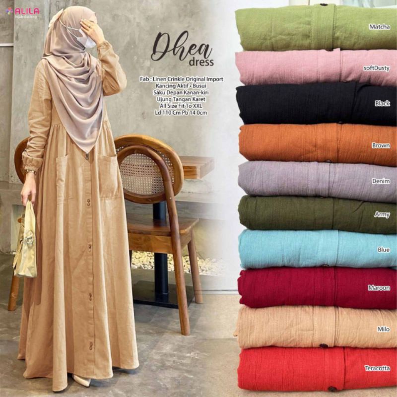 DHEA DRESS ori by Alila | Gamis Polos Bahan Linen Crincle | Maxi Dress Busui Allsize