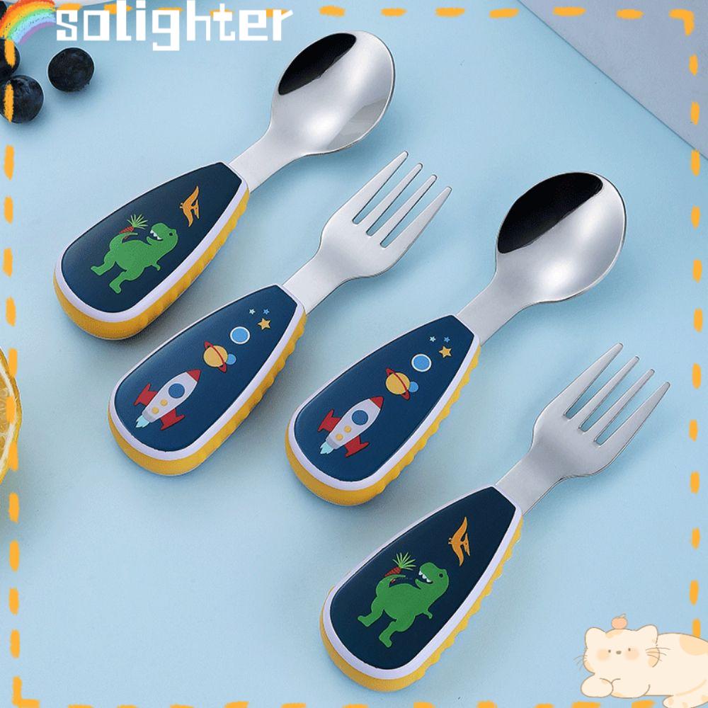 Solighter Set Peralatan Makan Anak Gadget Bayi Kartun Sendok Garpu Set Untuk Makan Anak