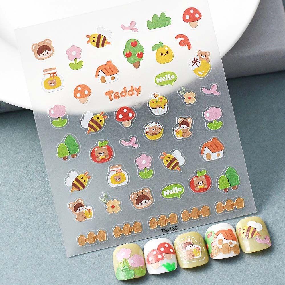 Mxbeauty Kartun Stiker Kuku Wanita Kelinci Lucu Hewan Laut Manikur Aksesoris Beruang Nail Art Dekorasi