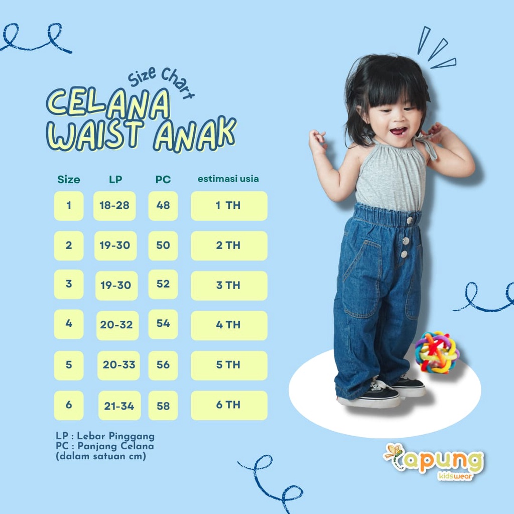 (capung kidswear) Celana Waist Anak 1-6 tahun Celana Panjang Jeans Anak