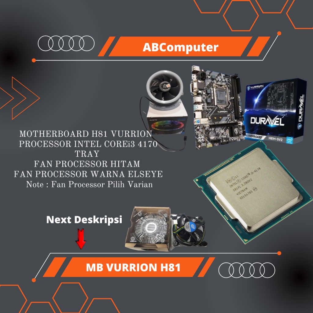 Paketan Intel Motherboard H81 + Processor  Corei3 4170 + Fan