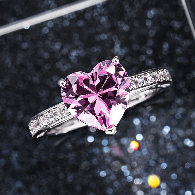 Cincin Perak925 Sterling Stylish 3karat Ukuran 6-10 Amazing Princess Heart Cut Pink Sapphire Dan Topaz Engagement Ring