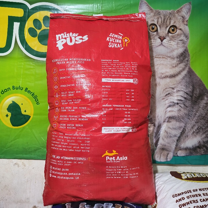EXPEDISI Makanan Kucing Mister Puss Salmon Kemasan 20KG