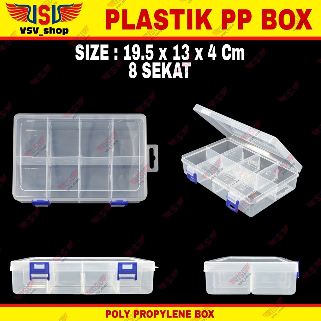 Kotak Plastik 8 Sekat Penyimpanan Box Plastik PP Case Plastic Storage Box QCD8