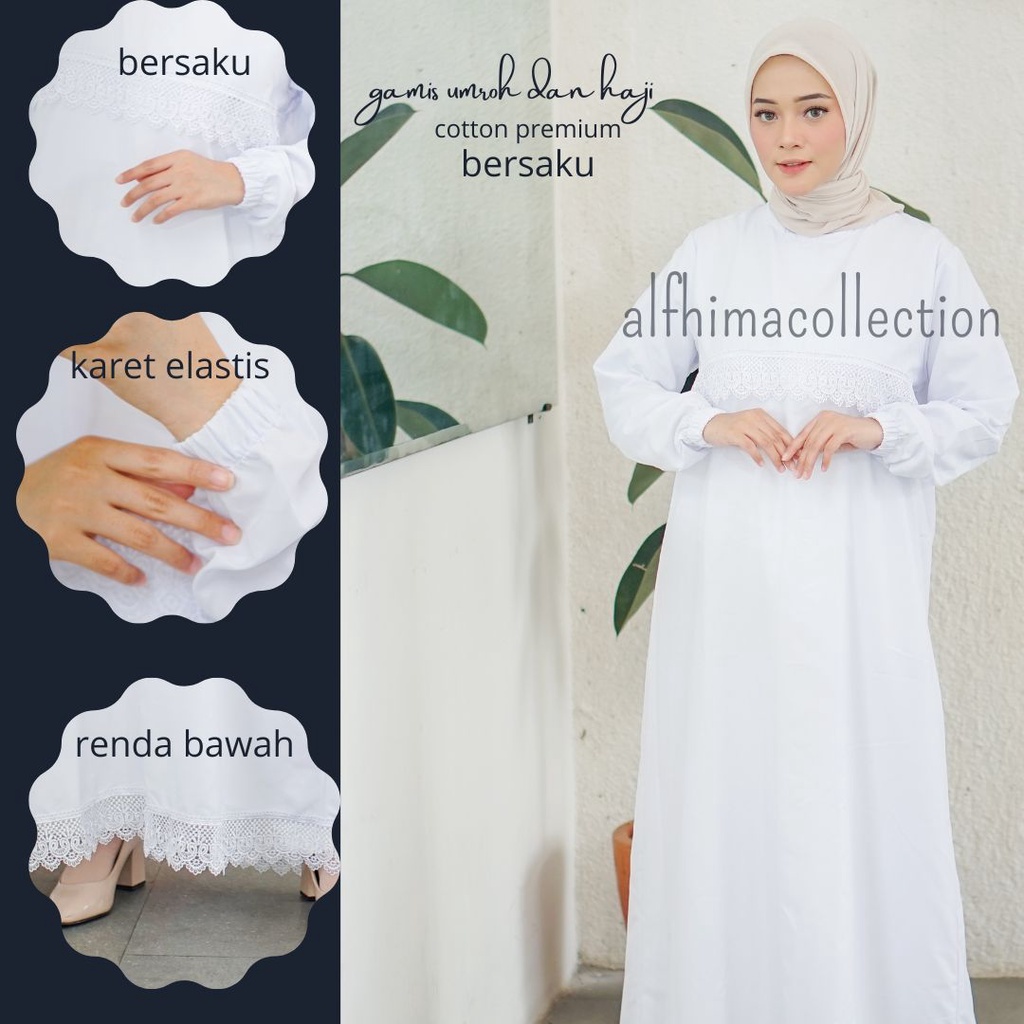 Gamis umroh/ Gamis Putih Modern / Gamis Putih Wanita /Gamis Polos Gamis haji/ Gamis Manasik Gamis cotton premium