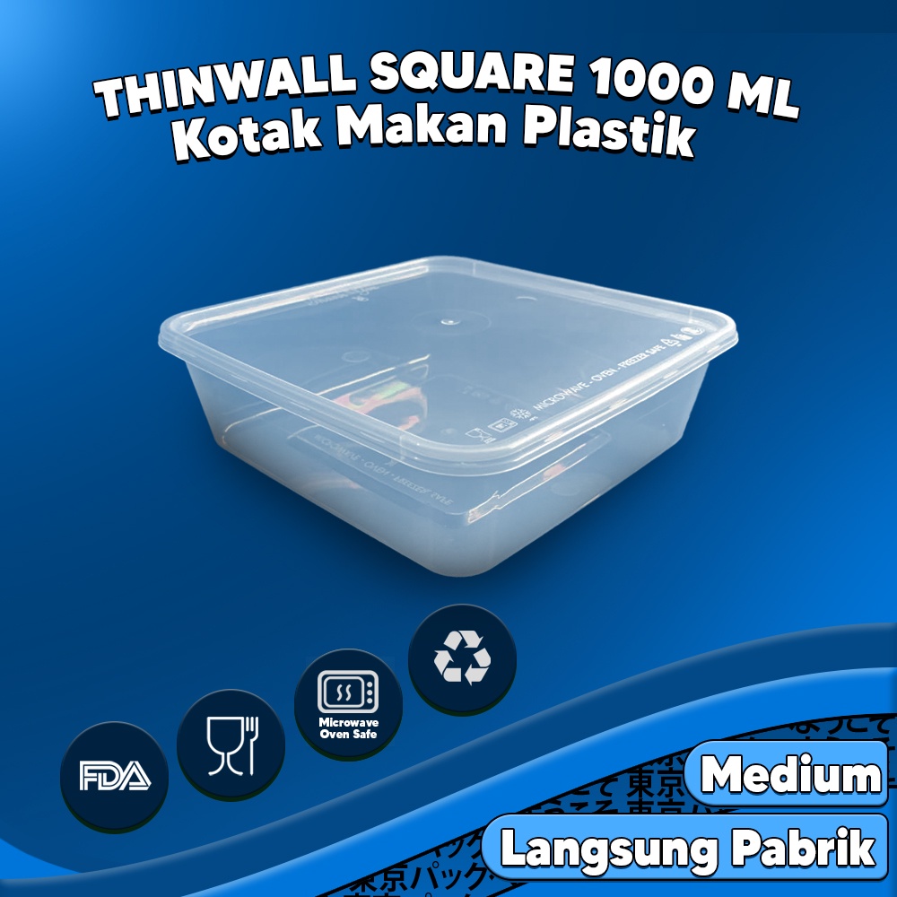 Jual Kotak Makan Plastik 1000 Ml Persegi Thinwall Persegi 1000 Ml