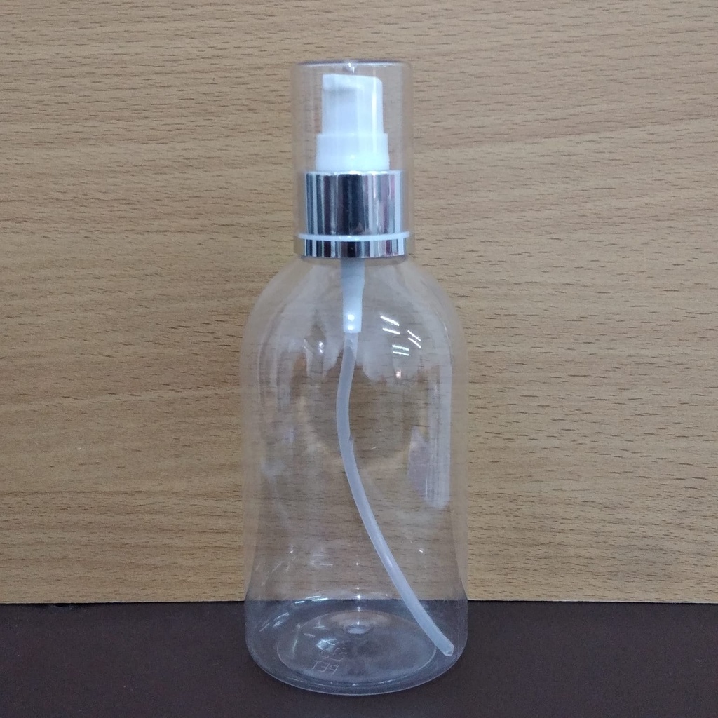 Botol plastik 250ml Oval bening tutup pump treatment full cap neck