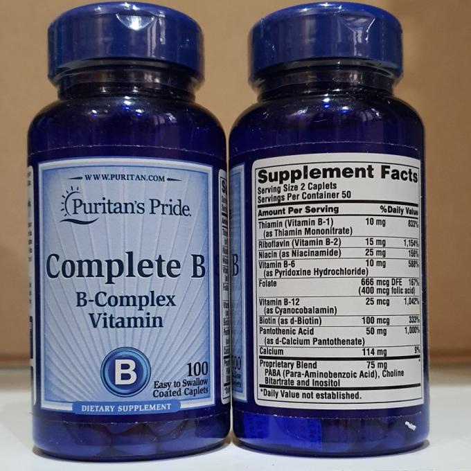 Puritan's Pride Complete B Complex 100 Caplets Vitamin B Import USA