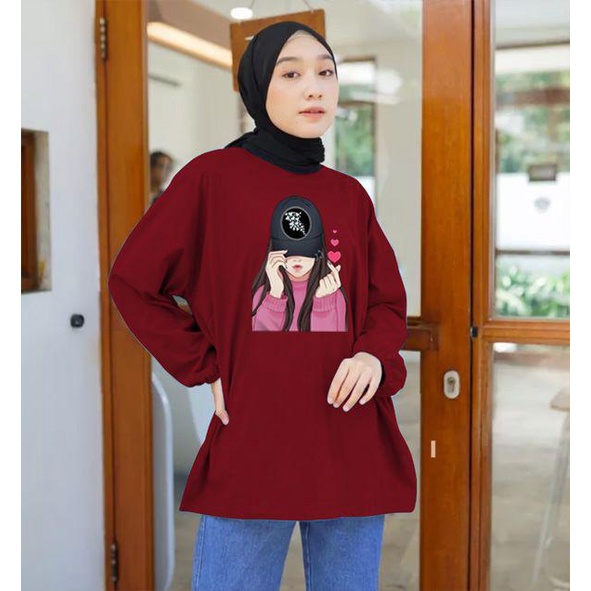 BLOUSE OVERSIZE LENGAN PANJANG KARET LD 130CM DTF CEWEK TOPI