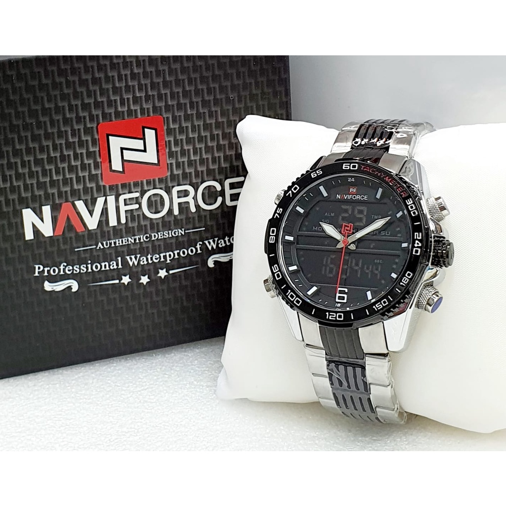 BEST SELLER JAM TANGAN NAVIFORCE 9195 PRIA I275 TALI RANTAI DOUBLE TIME BODY BULAT DM 5.0CM FREE BOX &amp; BATERAI || JAM TANGAN FASHION PRIA JAM TANGAN COWOK MURAH