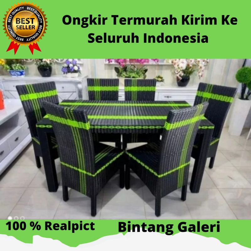 Meja Makan Minimalis Set Kursi 6 Rotan Sintetis Model Kekinian Murah
