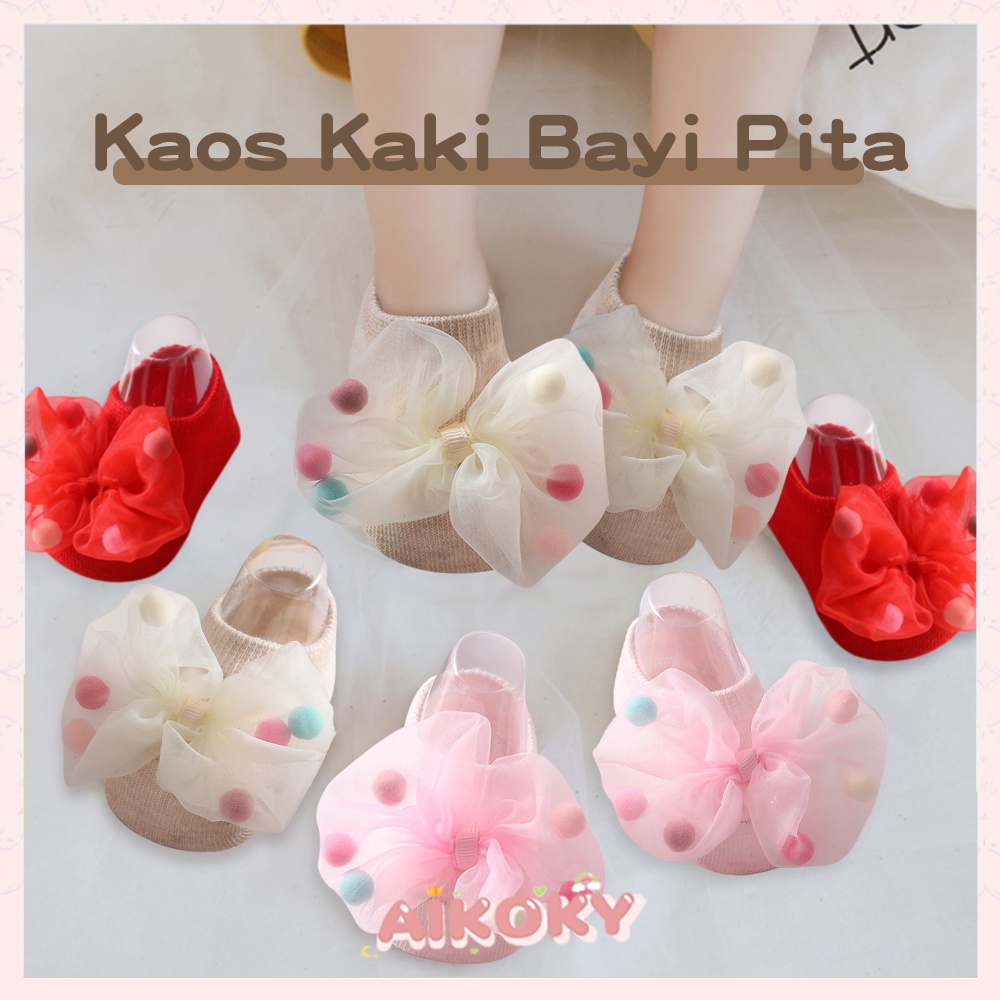 Aikoky kaos kaki bayi perempuan lucu/kaus kaki bayi anti slip motif ribbon/twilly