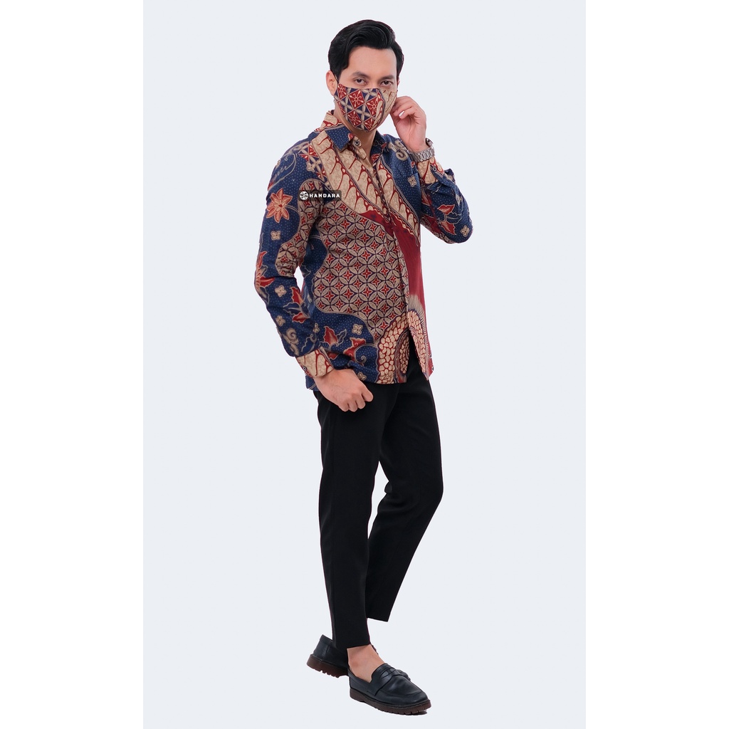 Handara Batik Pria Lengan Panjang Slim Fit Premium Escargot Biru HB-323