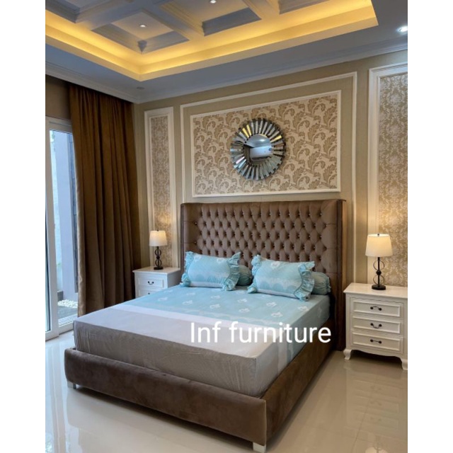 tempat tidur minimalis dipan mewah full jok bludru premium bisa custom warna