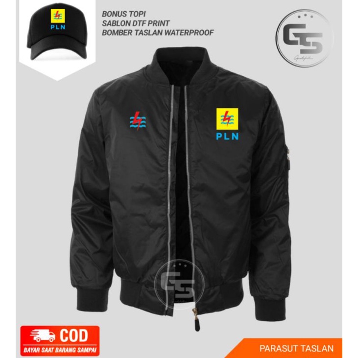 jaket bomber logo PLN bonus topi waterfrop