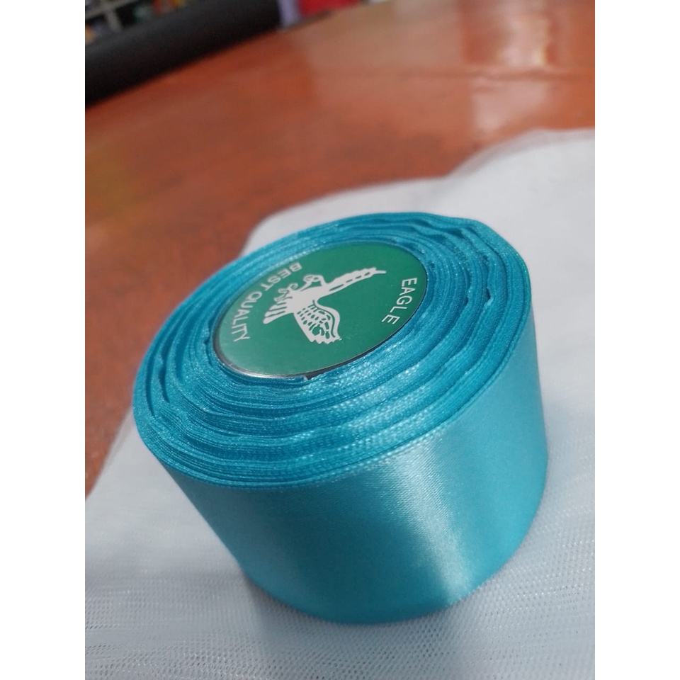 

Pita Satin Biru Turkis Ukuran 2 inch / 5cm Per Roll