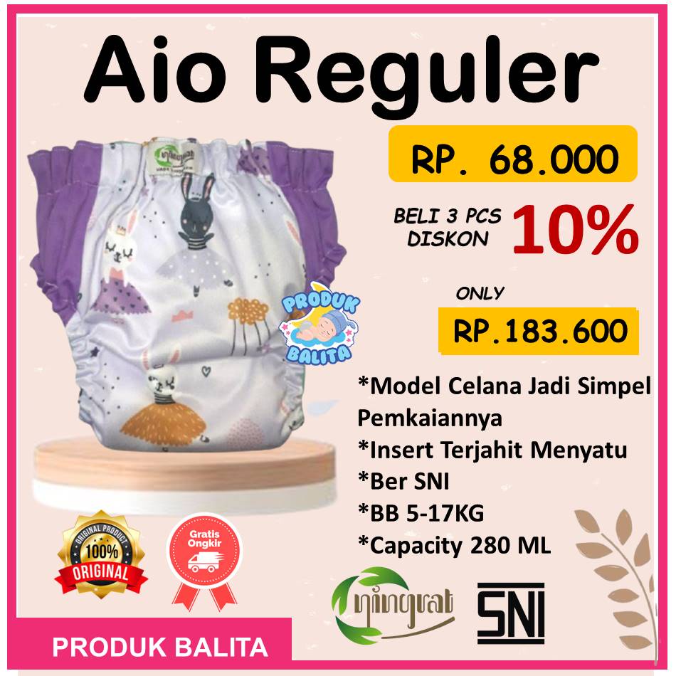 Clodi Ningrat Popok Kain Celana Cuci Ulang Modern Dry Pants Insert AIO All in One Clodi Ningrat AIO Standart/Reguler BB 5-15 kg