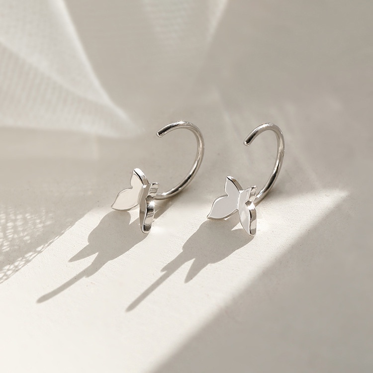 Anting Simple Silver Earring C-type Butterfly Earrings Untuk Perhiasan Aksesoris Wanita