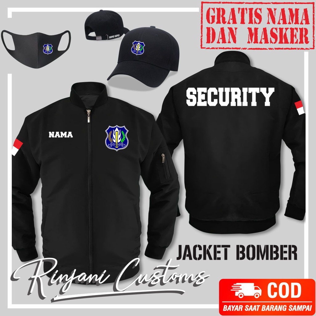 JAKET BOMBER SECURTY ANTI AIR GRATIS NAMA DAN MASKER - JAKET BOMBER SATPAM