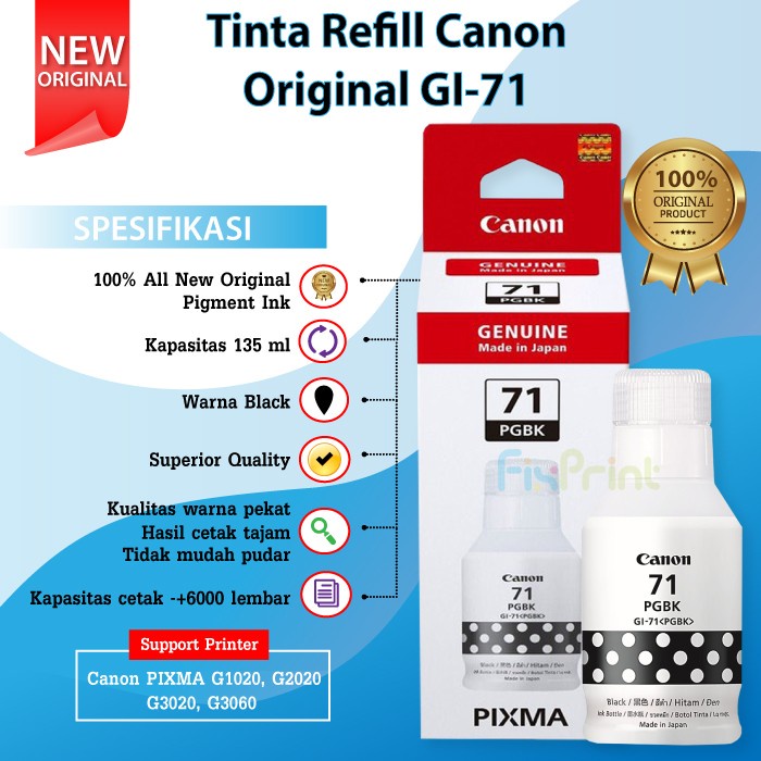 Tinta Canon Original GI-71 GI71 GI 71 Printer PIXMA G1020 G2020 G3020