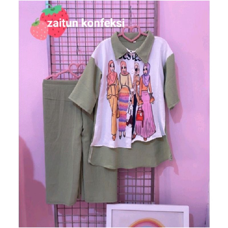 setelan CRINKLE anak perempuan bestie usia 2_13 tahun // one set anak wanita sablon printing viral kekinian