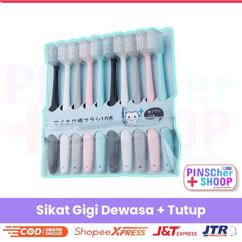 Sikat Gigi Dewasa Toothbrush + Tutup Pelindung Isi 10 Pcs