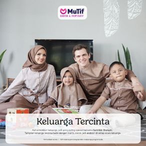 Mutif-Sarimbit Shanum Syahrul Bahan Poly Cotton Warna Brown Gamis Cute Anak Set Hijab Koko Dewasa Lengan PanjangPolos Kombinasi Motif
