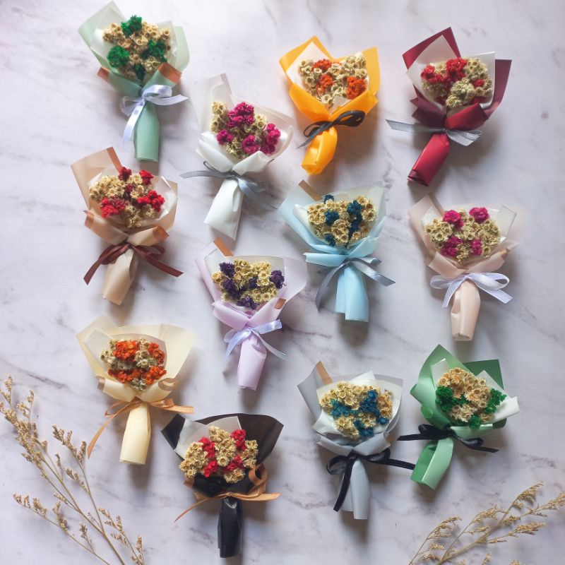 Mini Bouquet Edelweis mix warna (12cm) buket bunga kecil wrapping cellophane