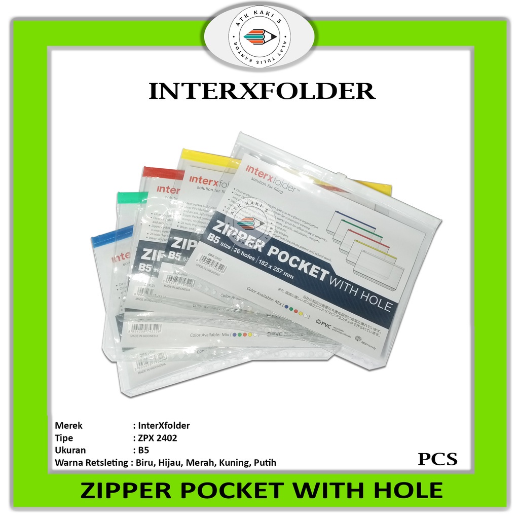 

INTERXFOLDER - Plastic Zipper Pocket With Hole B5 - 2402 - Pcs