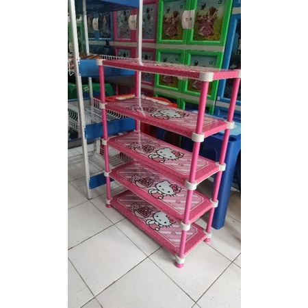 Rak Sepatu Hello Kitty Pink Naiba Susun 4 Susun 5 Plastik/ Rak Serbaguna RSG