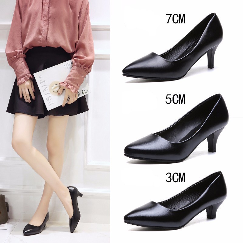 FD Sepatu Hak Wanita Import Heels Hitam Simpel Sepatu Pantofel Kerja Cewek Model Kasual HI-046