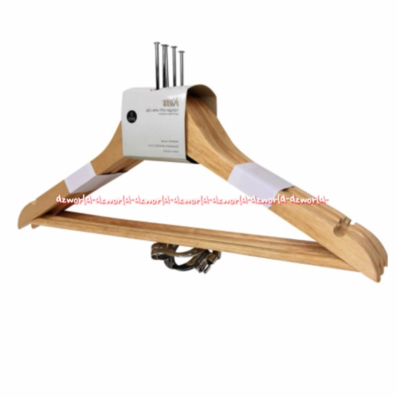 Stora 5pcs Cloth Hanger With Bar And Clip Gantungan Baju Bahan Kayu Dengan Klip Refill Gantungan Blazer Jas