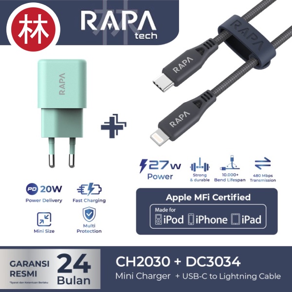 RAPAtech CH2030 &amp; DC3034 - Power Mini I Charger PD20W &amp; Line+ MFi 27W