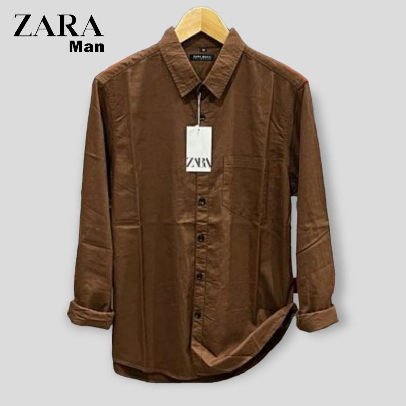 ZARA Kemeja Pria Basic Polos Panjang Variant Warna Catun Twill