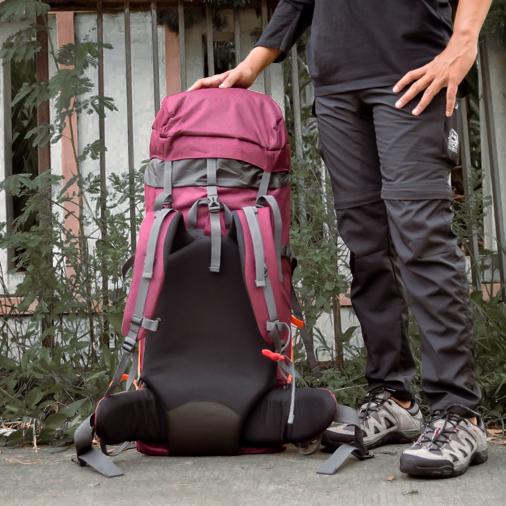 Tas Ransel Gunung Carrier Outdoor Hiking 65 Liter Irco Batara Merah Marun