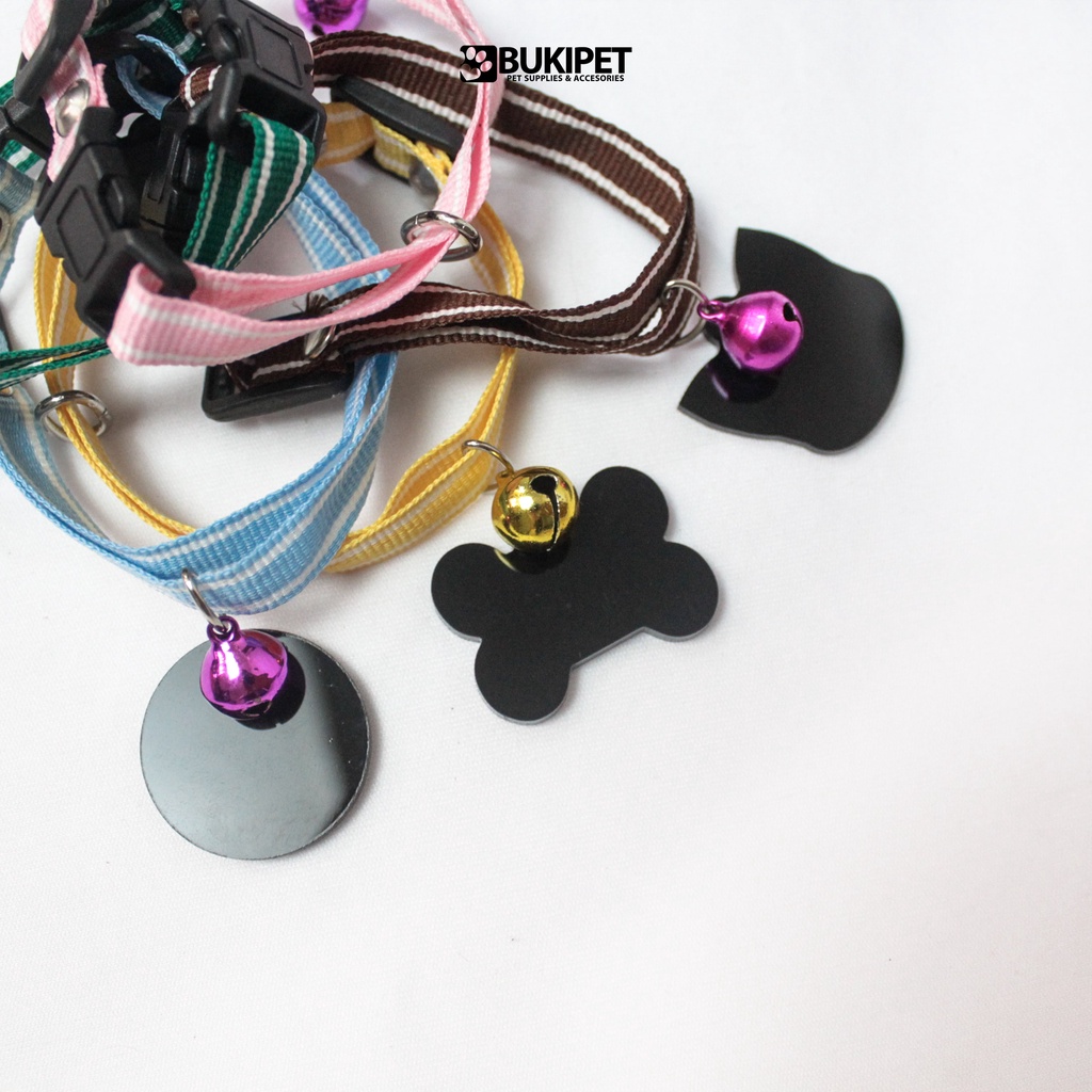 Kalung Kucing Custom Nama Bahan Nylon Stripe Murah - FINO NECKLACE ( AKRILIK HITAM )