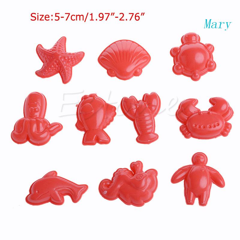 Mary 10pcs Pantai Anak-Anak Untuk Bermain Mainan Patung Pasir Cetakan Hewan Laut Alat Mandi Bayi To