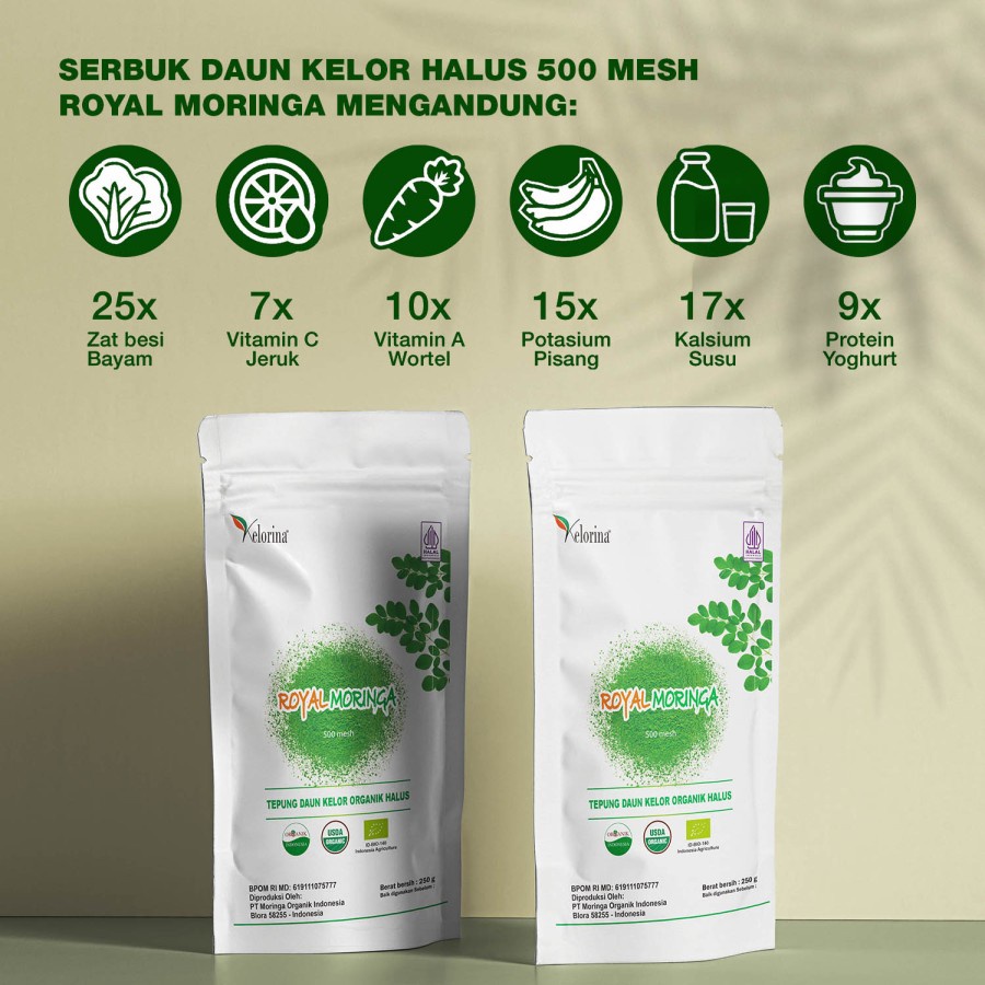 KELORINA - Serbuk Daun Kelor Royal Moringa Powder 250 Gram Daun Kelor Premium Bubuk Kelor Kelorina MOI Keloreena Original Ori 100% Kapsul