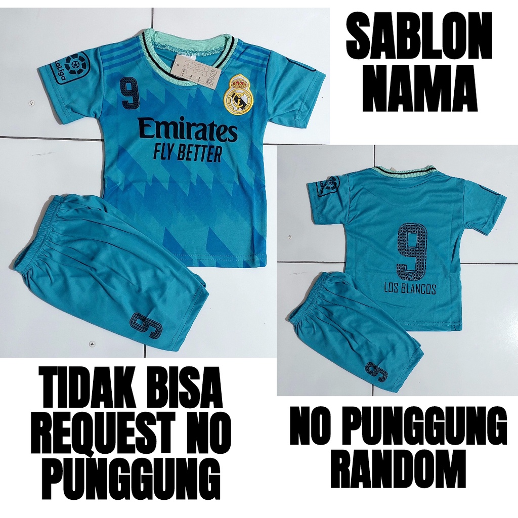 setelan baju bola anak/setelan baju futsal/baju bola madrid tosca/baju futsal murah