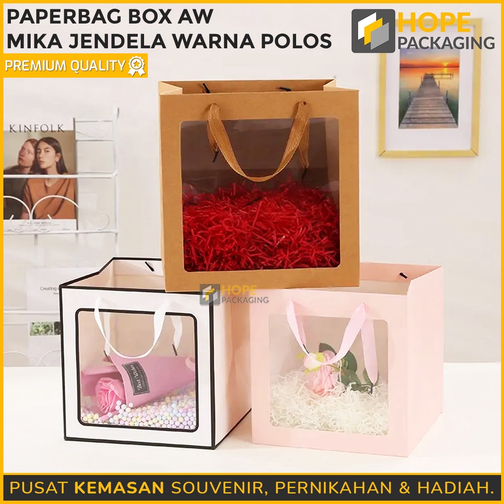 

Paperbag Box AW Warna mika jendela / Premium Mika Paper Bag Kekinian Paper Bag Birthday Party Tas souvenir lebaran