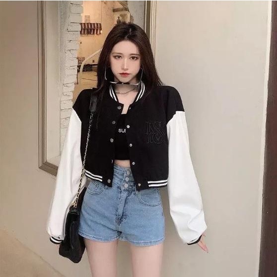 Jaket Baseball Crop Baju Wanita Dan Pria Korean Style