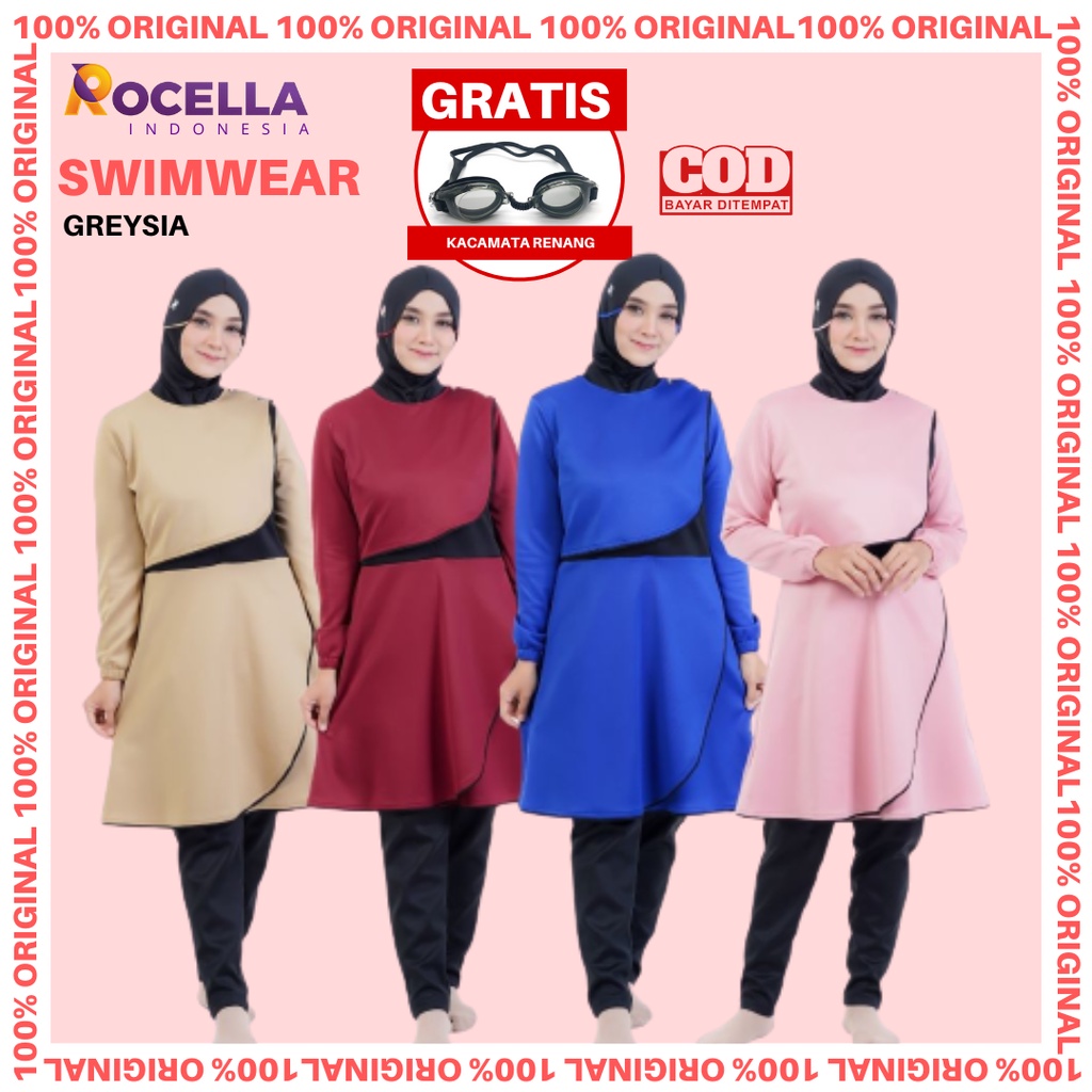 Rocella Swimwear Greysia Baju Renang Wanita Muslimah Setelan Renang Terusan Syari Baju Renang Syari