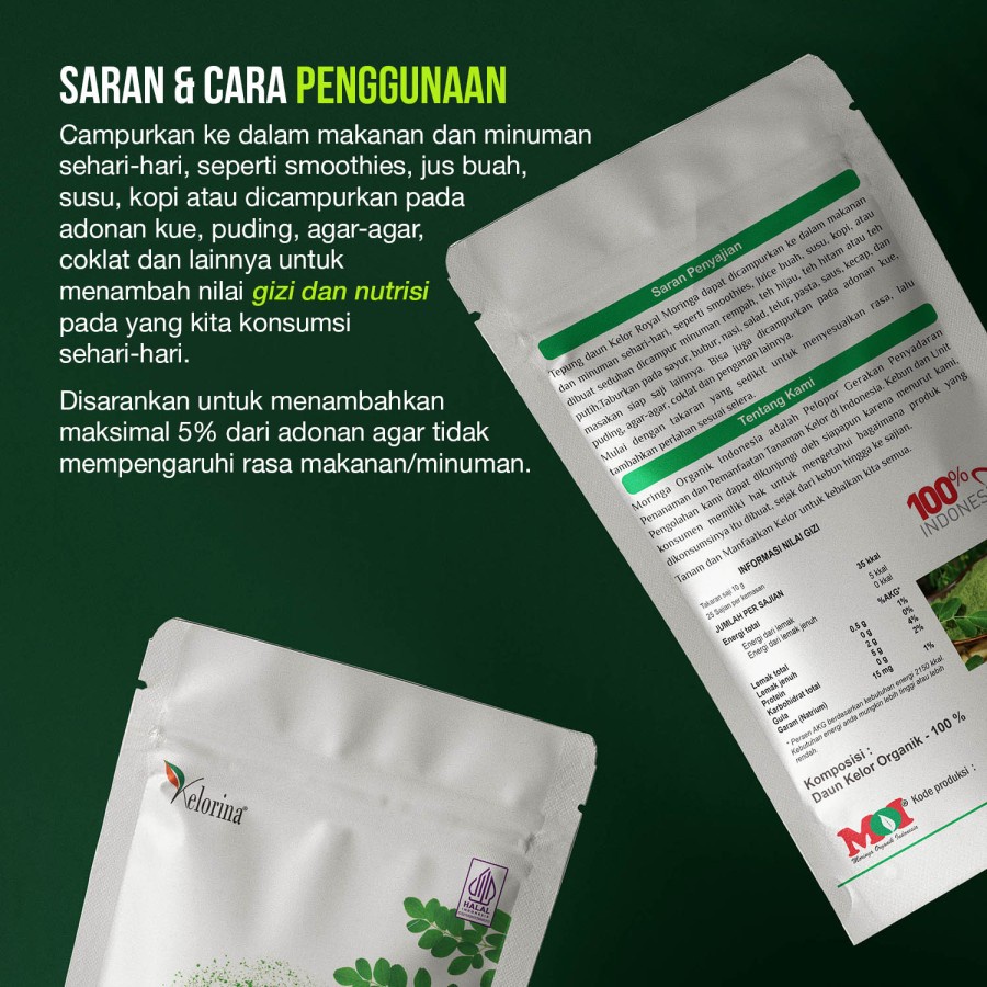 KELORINA - Serbuk Daun Kelor Royal Moringa Powder 250 Gram Daun Kelor Premium Bubuk Kelor Kelorina MOI Keloreena Original Ori 100% Kapsul