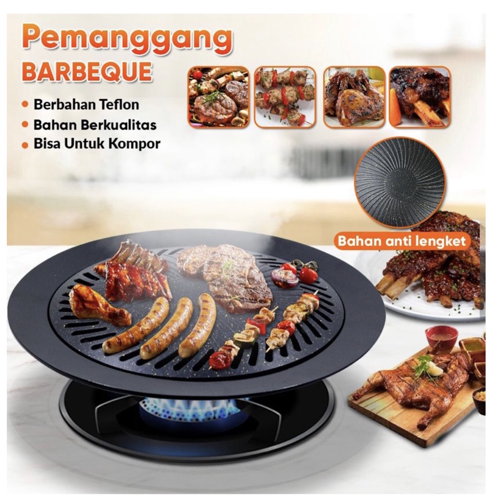 Panggangan Bulat BBQ Ultra Grill Pan 32cm - Alat Pemanggang Daging - Panggangan Indor Kompor Ala Korea Anti Lengket Serbaguna