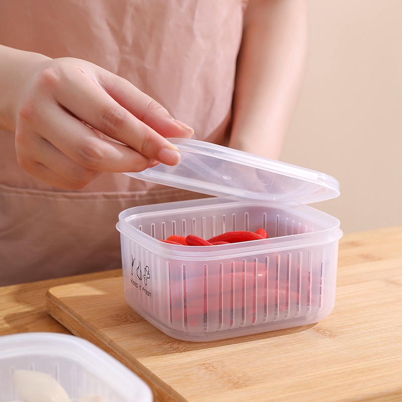 Toples Food Container / Kotak Kontainer Makanan Tempat Penyimpanan Sayur Buah Bahan Masak Wadah Tirisan Kedap Udara Plastik Transparan