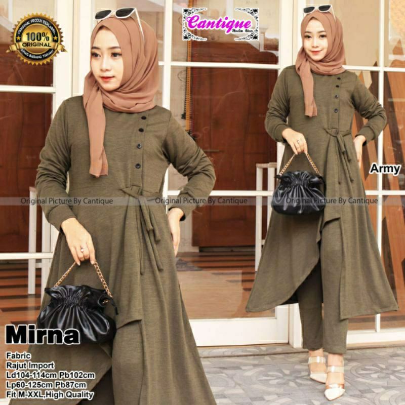 Baju Stelan Wanita Dewasa Mirna Oneset Lebaran Import Perempuan Muslimah Mewah Cewek Elegan Premium 
